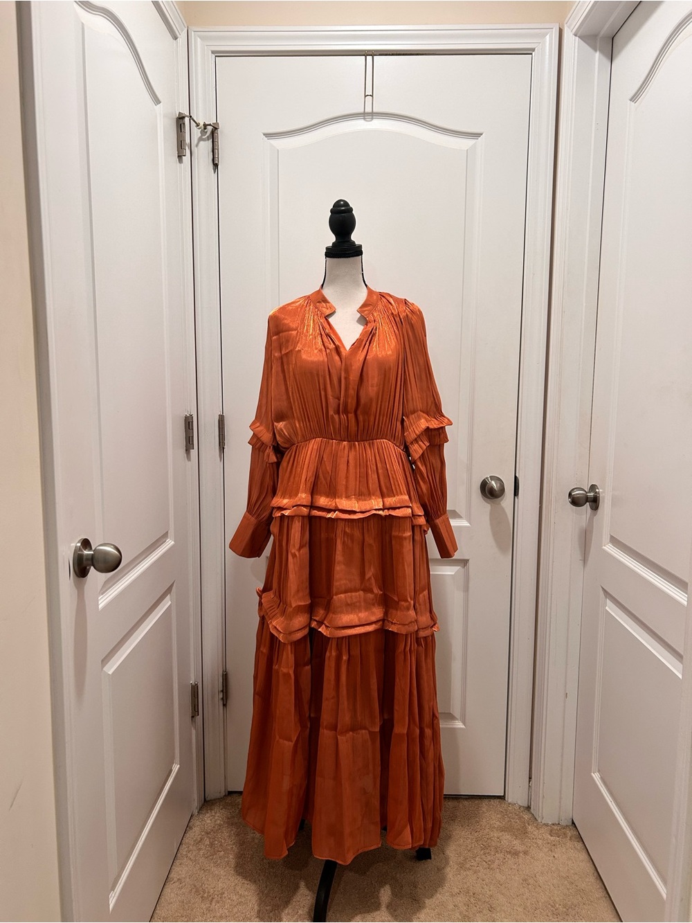 Kaimilan Metallic Copper Tiered Maxi Dress Size 6 Boho Romantic Shimmer NWT